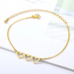Dainty Triple Heart Bracelet, Dainty Bracelet, Simple Bracelet Gold Plated